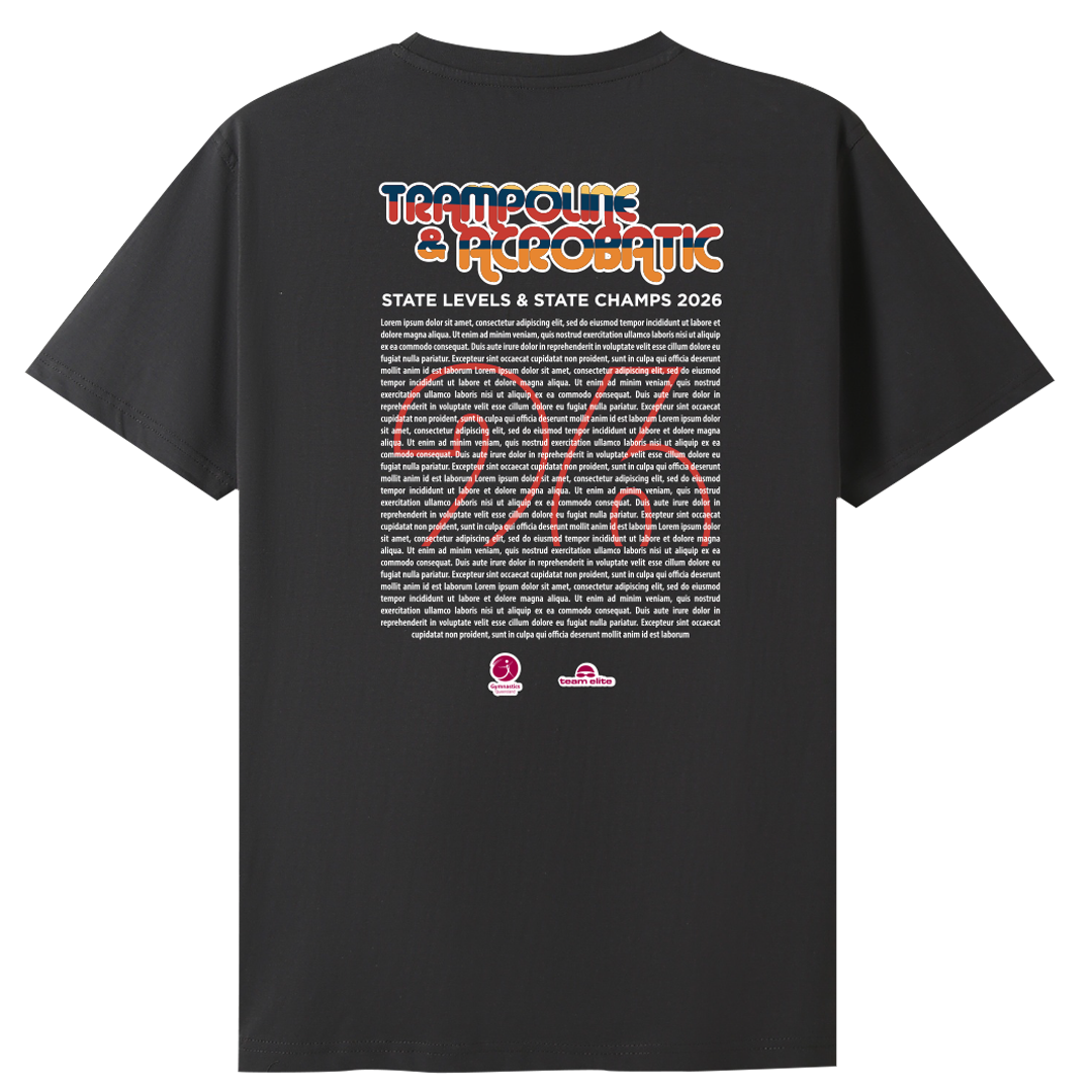 2026 GQ Trampoline & Acrobatic State Names T-Shirt - Charcoal