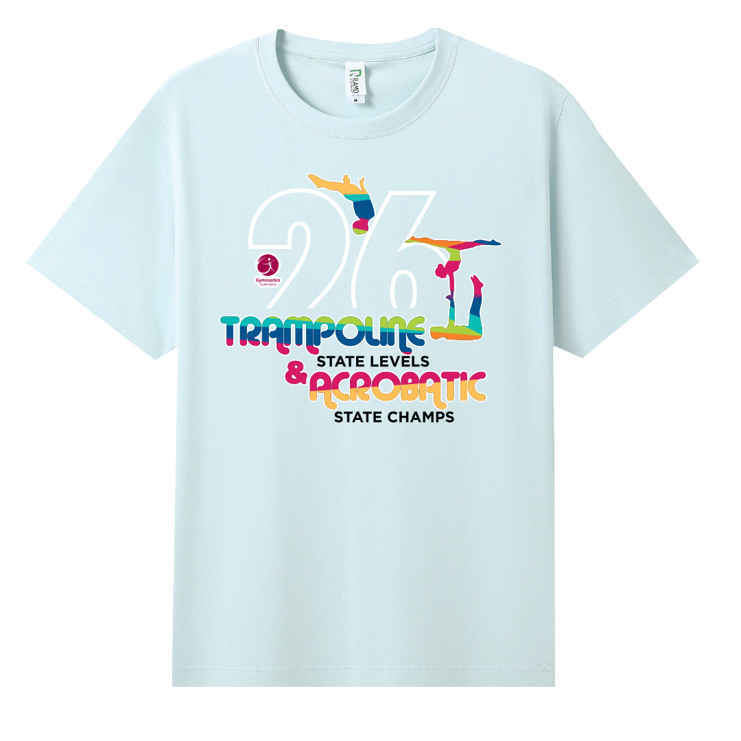 2026 GQ Trampoline & Acrobatic State Names T-Shirt - Blue